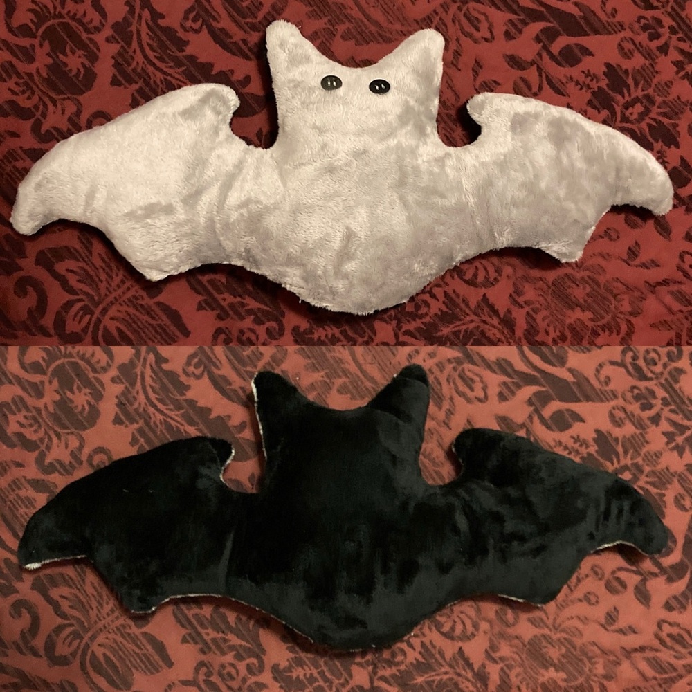 Plush Bat Pillow in Black and Grey